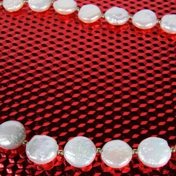 Freshwater Coin Pearls Necklace and .925 Sterling Silver - Picture 13 of 13